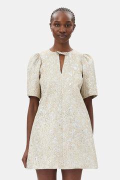 Metallic Cloque A-Shaped Mini Dress - Gold/Silver