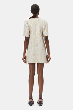 Metallic Cloque A-Shaped Mini Dress - Gold/Silver