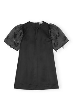 Fringed Organza Mini Dress - Black