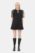 Fringed Organza Mini Dress - Black