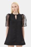 Fringed Organza Mini Dress - Black