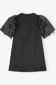 Fringed Organza Mini Dress - Black