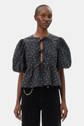 Printed Cotton Peplum Blouse - Phantom