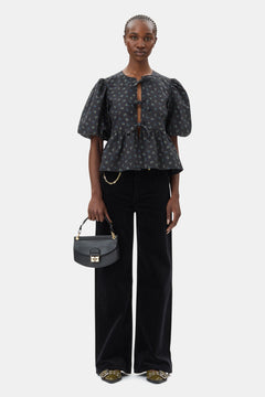 Printed Cotton Peplum Blouse - Phantom