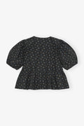 Printed Cotton Peplum Blouse - Phantom