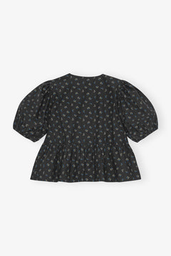 Printed Cotton Peplum Blouse - Phantom