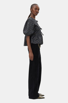 Printed Cotton Peplum Blouse - Phantom