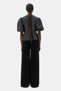 Printed Cotton Peplum Blouse - Phantom