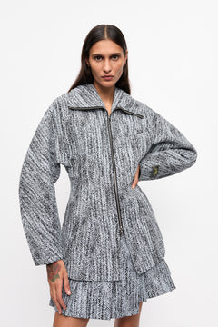 Cotton Tweed Curve Sleeve Jacket - Celestial Blue