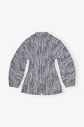 Cotton Tweed Curve Sleeve Jacket - Celestial Blue