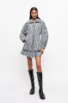 Cotton Tweed Curve Sleeve Jacket - Celestial Blue