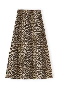 Printed Cotton Long Smock Skirt - Leopard