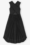 Washed Stretch Cotton Smock Midi Straps Dress - Black