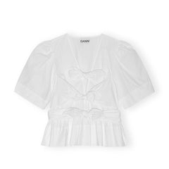 Washed Stretch Cotton Tie Strap Blouse - Bright White