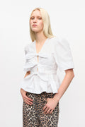 Washed Stretch Cotton Tie Strap Blouse - Bright White