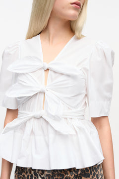 Washed Stretch Cotton Tie Strap Blouse - Bright White