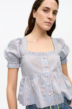 Yarn Dyed Stripe Blouse - Soft Chambray