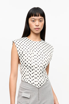 Printed Double Satin Corset Blouse - Egret