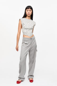 Printed Double Satin Corset Blouse - Egret