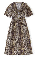 Printed Cotton Tie Strap Midi Dress - Leopard