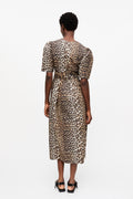 Printed Cotton Tie Strap Midi Dress - Leopard