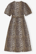 Printed Cotton Tie Strap Midi Dress - Leopard