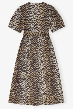 Printed Cotton Tie Strap Midi Dress - Leopard