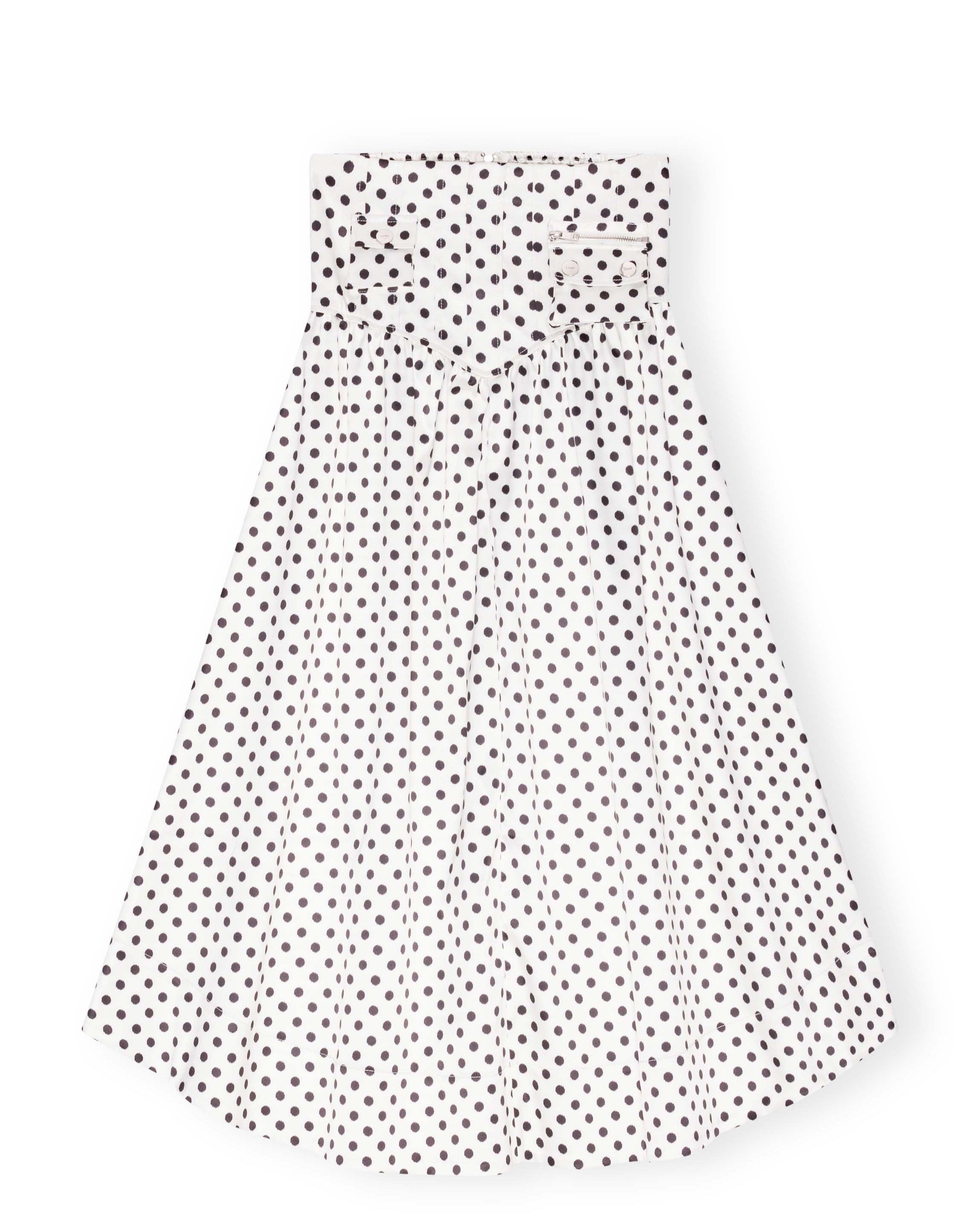 Printed Double Satin Long Pocket Skirt - Egret