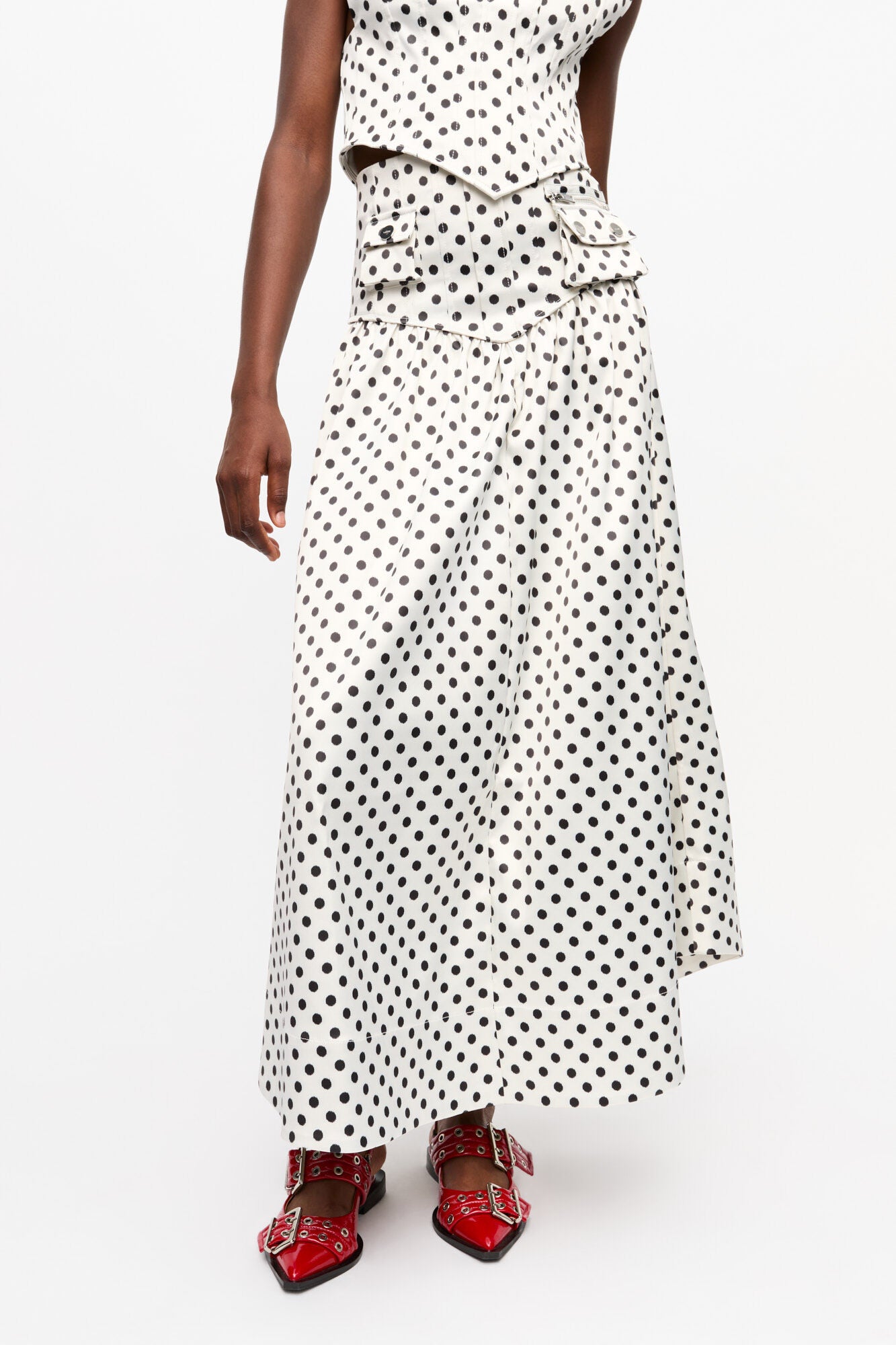 Printed Double Satin Long Pocket Skirt - Egret