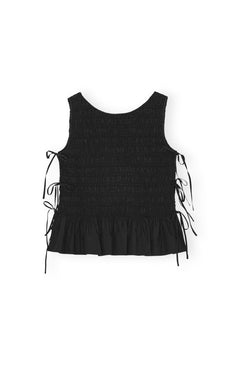 Cotton Poplin Smock Tie String Top - Black