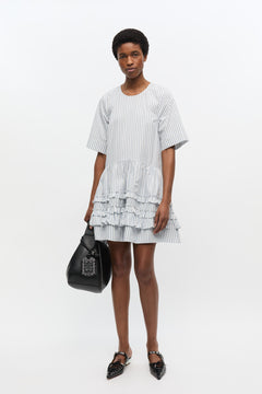 Stripe Cotton Mini Dress - Egret