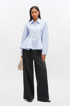 Stripe Cotton Peplum Shirt - Lavender Lustre