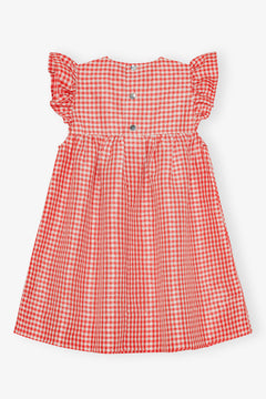 Crinkled Taffeta Check Frill Mini Dress - Red Alert