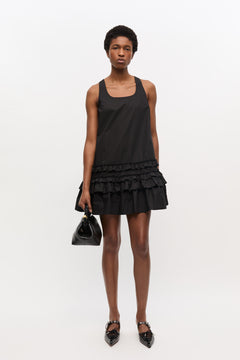 Cotton Poplin U-Neck Mini Dress - Black
