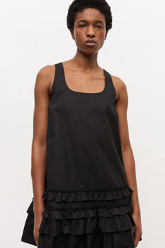 Cotton Poplin U-Neck Mini Dress - Black