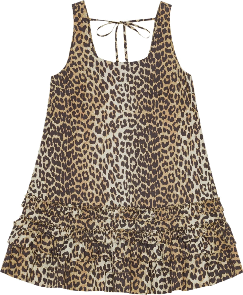 Printed Cotton Poplin U-Neck Mini Dress - Leopard