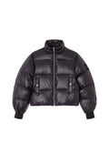 Shiny Nylon Short Puffer Jacket - Black