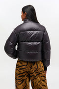 Shiny Nylon Short Puffer Jacket - Black