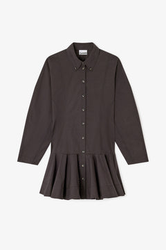 Stretch Cotton Buttoned Mini Dress - Black
