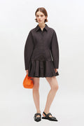 Stretch Cotton Buttoned Mini Dress - Black