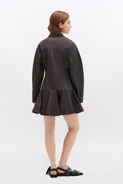 Stretch Cotton Buttoned Mini Dress - Black