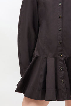 Stretch Cotton Buttoned Mini Dress - Black