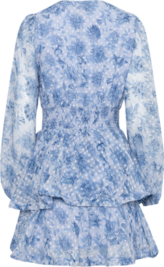 Jade Wave Chiffon Dot Dress - Blue
