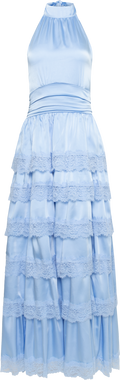 Ingalu Satin Lace Maxi Dress - Light Blue