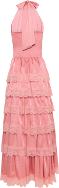 Ingalu Satin Lace Maxi Dress - Coral