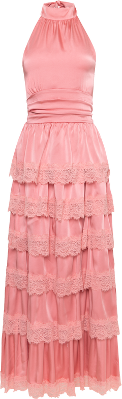 Ingalu Satin Lace Maxi Dress - Coral
