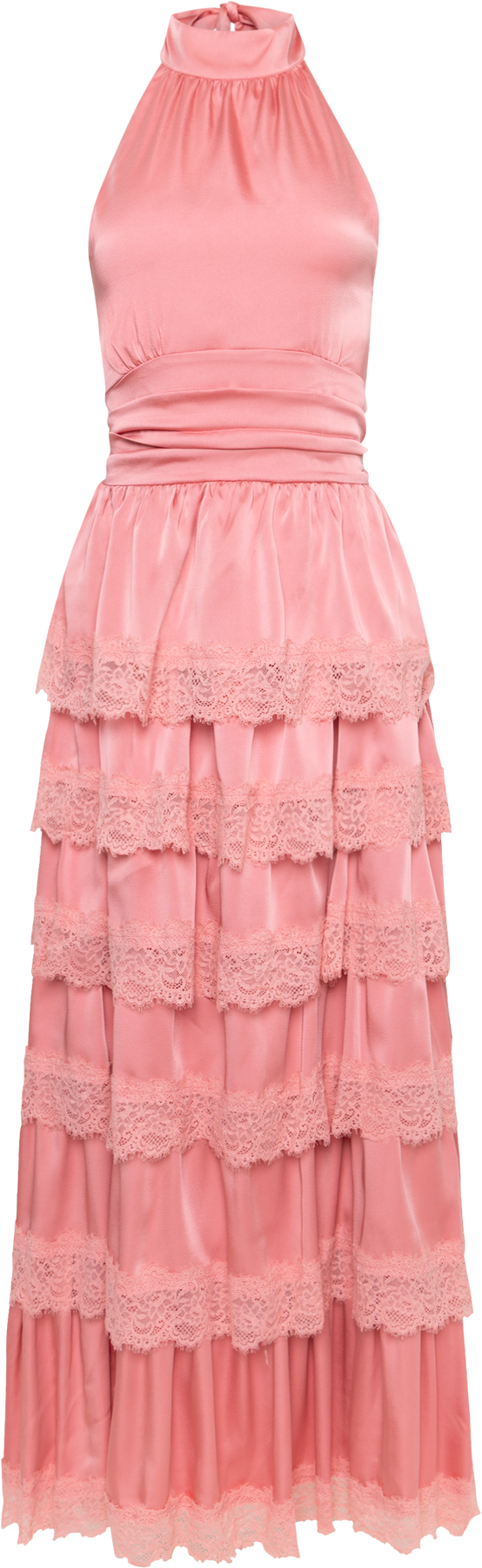 Ingalu Satin Lace Maxi Dress - Coral