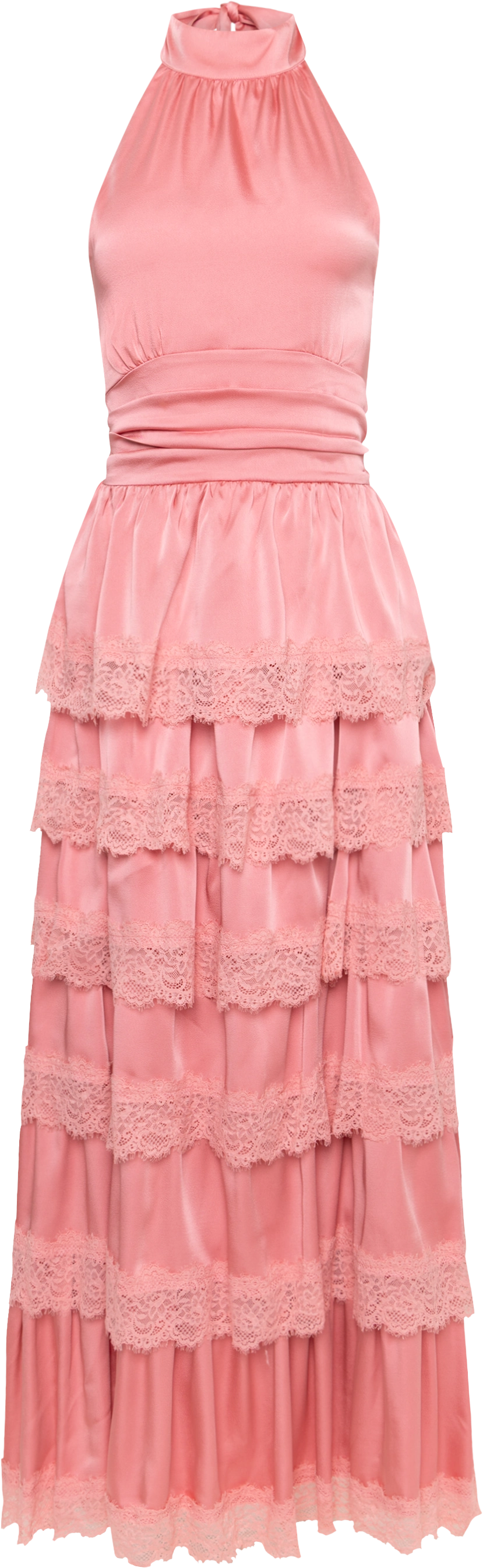 Ingalu Satin Lace Maxi Dress - Coral