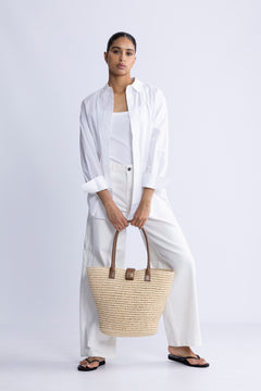 Lou Tote Monogram - Natural With Cognac