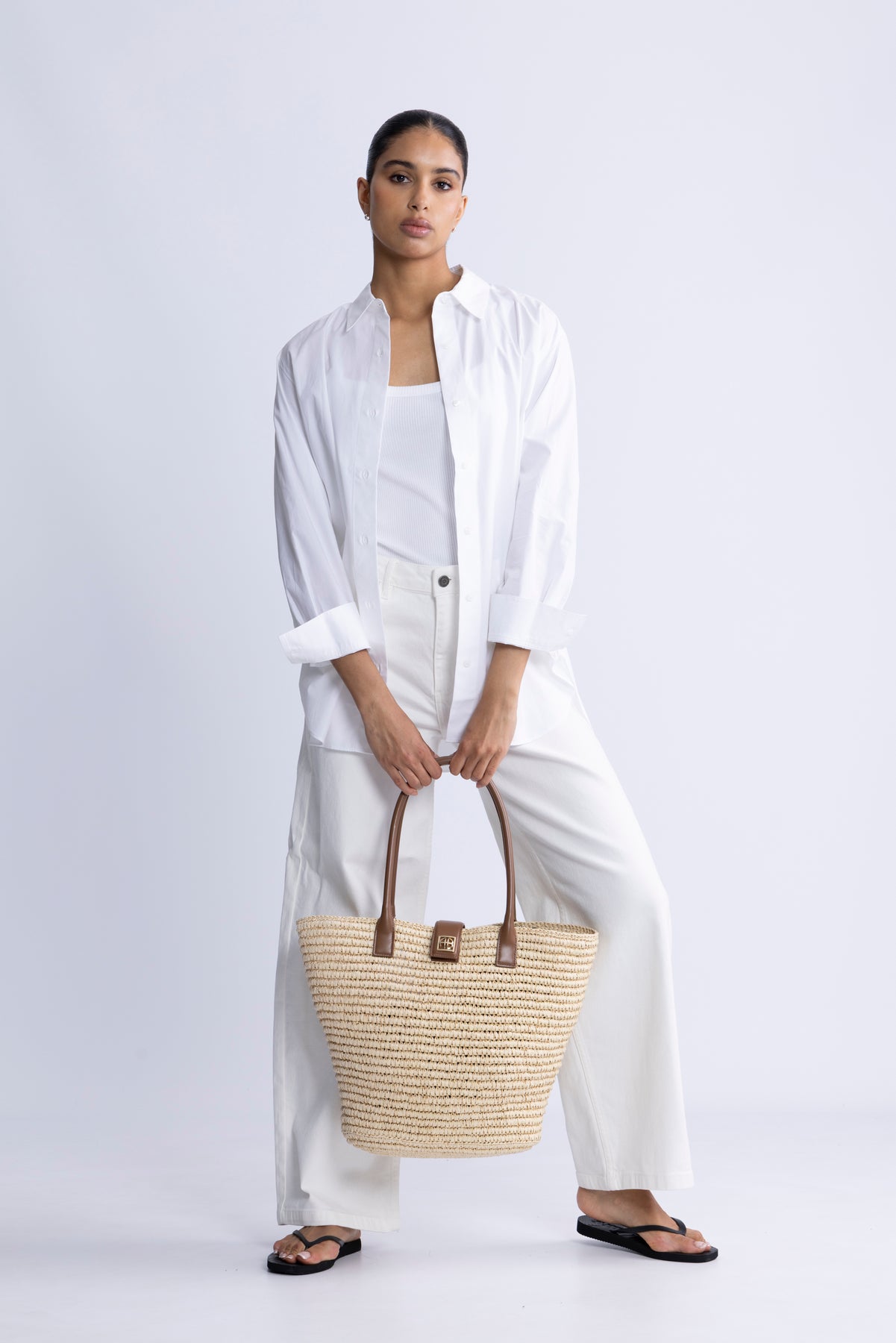 Lou Tote Monogram - Natural With Cognac
